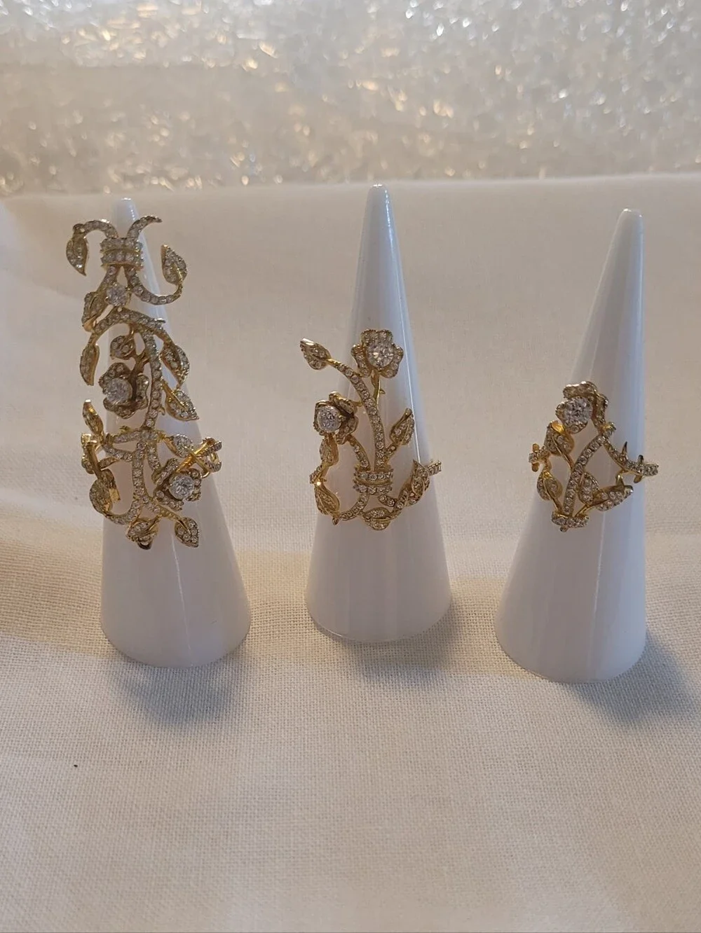 Three Ornate Gold Plated Sterling Silver Rings Set